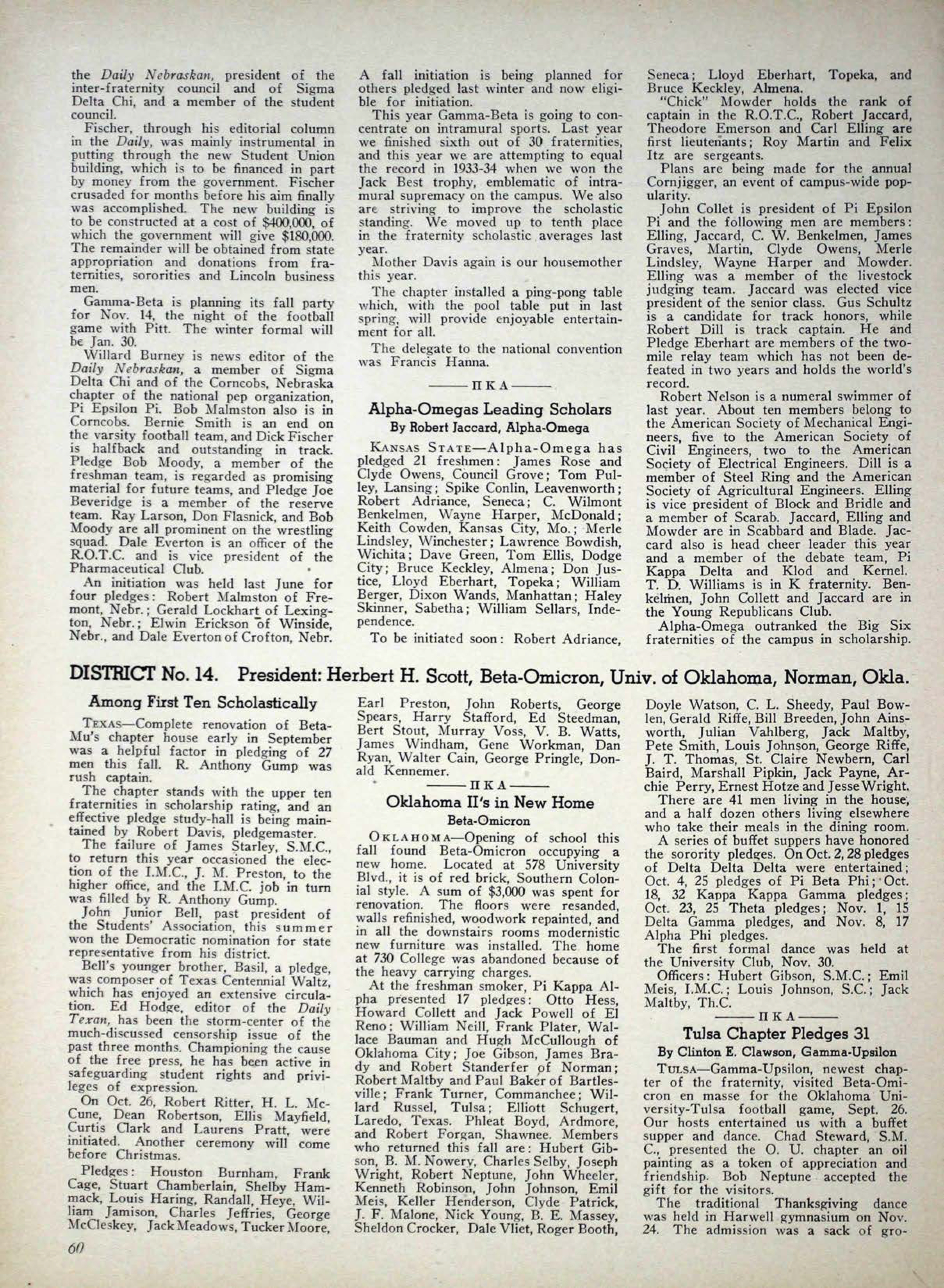 News From The Chapters: District No. 14, December 1936